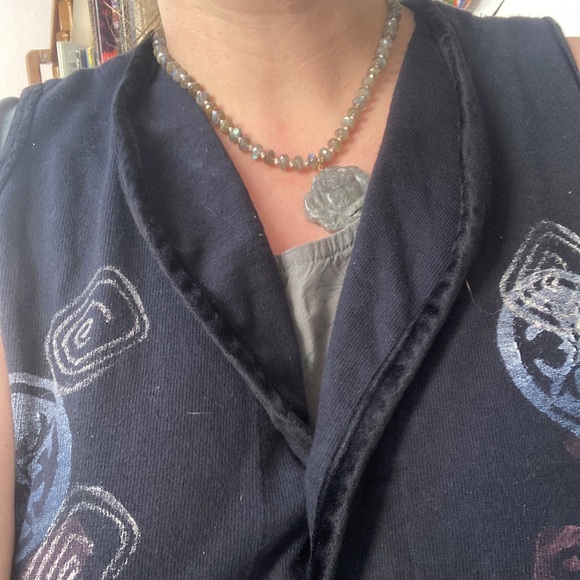 Blue Fish Vest hand printed button up crop shirt - Picture 14 of 16